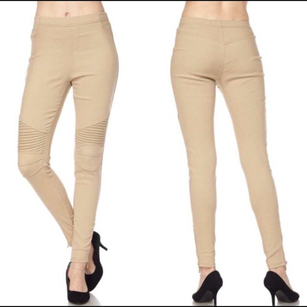 Khaki Moto Leggings